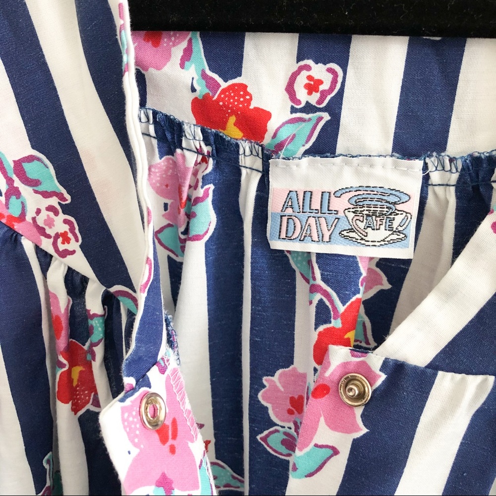VINTAGE striped floral snap front mumu dress - Picture 4 of 8